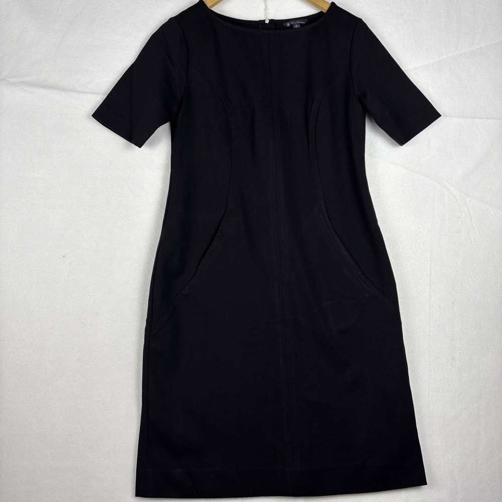 Brooks Brothers Black Sheath dress Sz 6 pockets Short Sleeve Knee Length RN93986